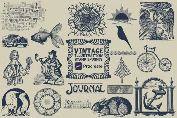 Free Procreate Vintage Stamps Brush Set