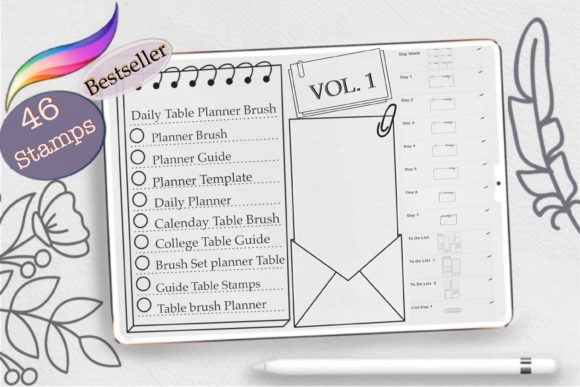 Procreate Planner Stamp Brushes, Template