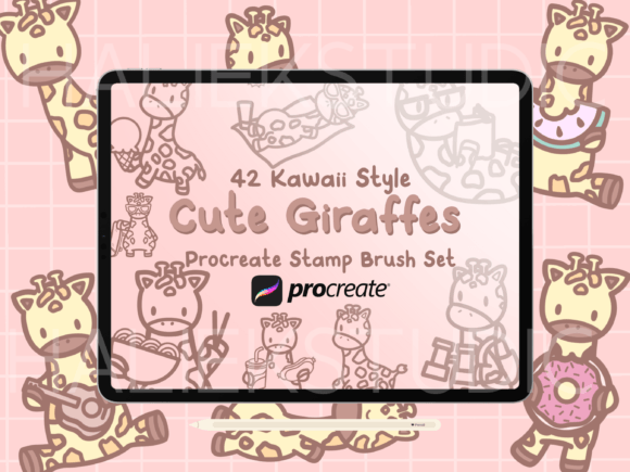 Cute Giraffes Procreate Stamp Brush Set