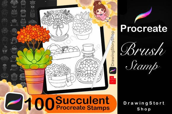 100 Procreate Succulents Stamp Brushes