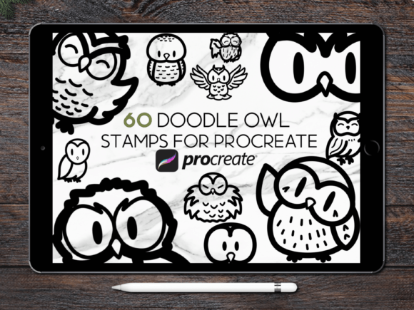 Doodle Owl Procreate Stamp Brush Set