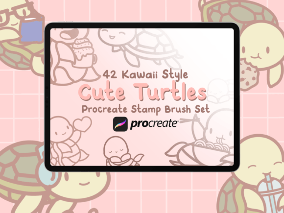 Cute Turtle Procreate Stamp Brush Set