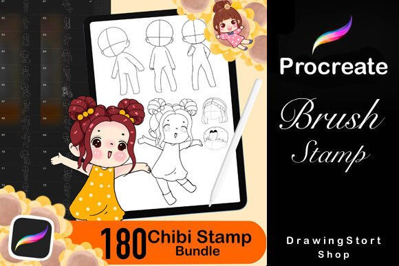 180 Procreate Chibi Stamp Brushes
