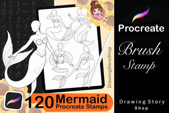120 Procreate Mermaid Stamp Brushes