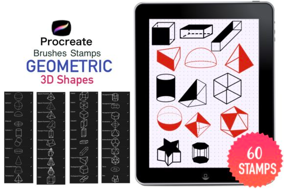 Procreate Stamps 60 Geometric 3D Shapes