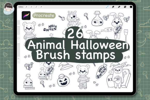 26 Animal Halloween Procreate Stamps | H