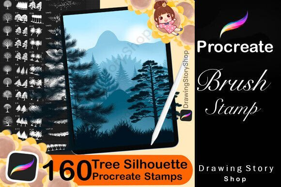 160 Procreate Tree Silhouette Stamps