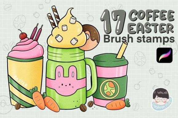 17 Coffee Easter Procreate Stamps | Coff