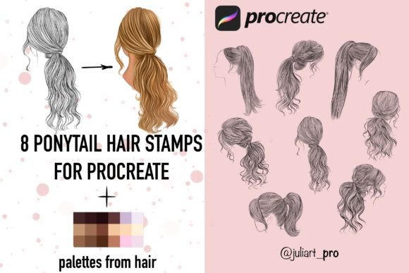 8 Ponytails Hair Stamps for Procreate