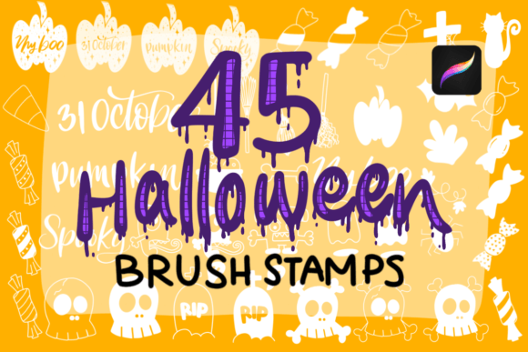 45 Halloween Brush Stamp, Procreate