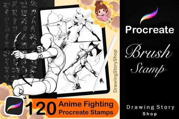 120 Procreate Anime Male Fighting Stamps