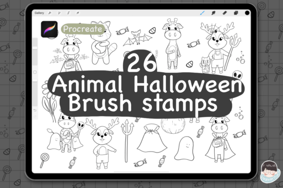 26 Animal Halloween Procreate Stamps