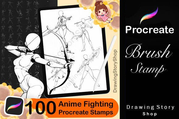 100 Procreate Anime Fighting Stamps