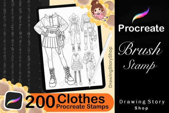 200 Clothing Stamp Brushes for Procreate