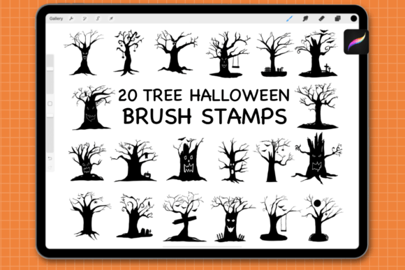 20 Tree Halloween Procreate Stamps