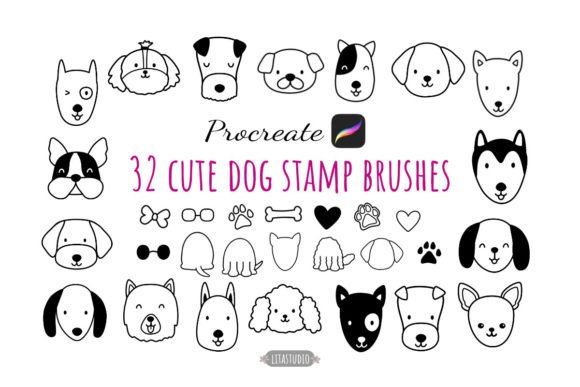 Cute Dog Stamp Procreate, 32 Dog Stamps