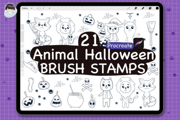 21 Animal Halloween Procreate Stamps