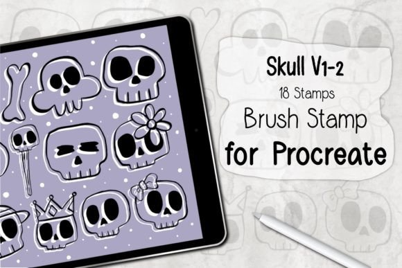Skull V1-2 ‪Procreate Brush Stamp‬