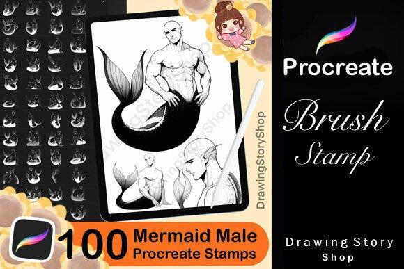 100 Procreate Mermaid Male Stamp Brushes