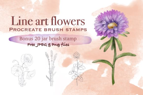 Line Art Flowers Procreate Brush Stamp