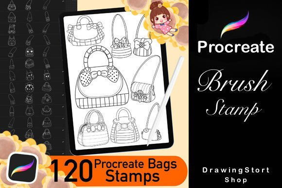 120 Procreate Bag Stamp,handbag Brushes