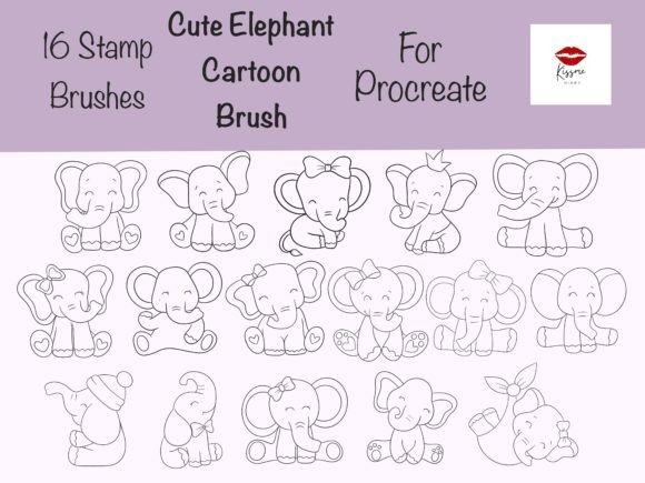 Cute Elephant Stamp Brush for Procreate