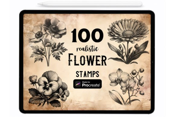 100 Flowers Procreate Stamp Brushes