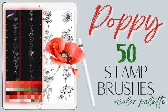 Procreate Poppy Flowers Stamp Brushes