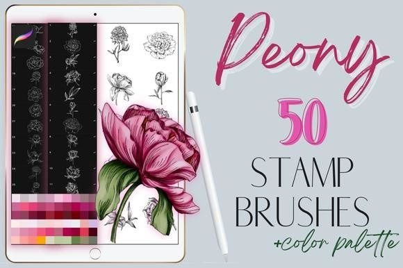 Procreate Peony Flowers Stamp Brushes