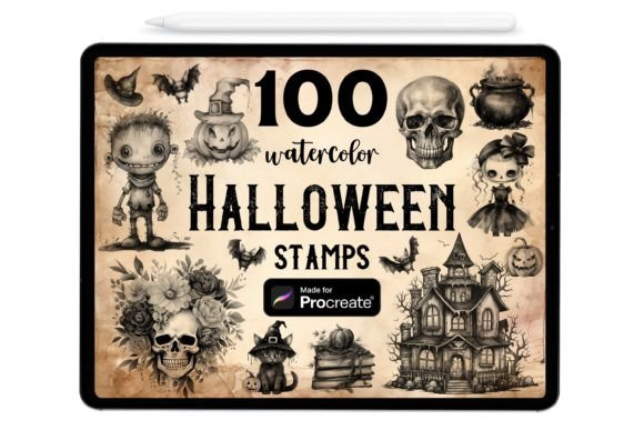 100 Halloween Procreate Stamp Brushes