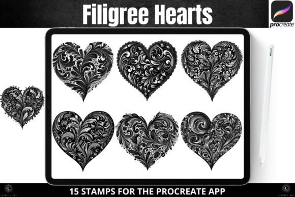 Procreate Filigree Hearts Stamp Brushes