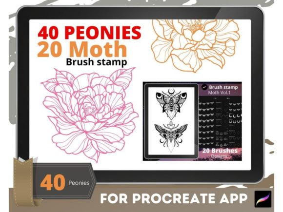 Peony Moth Brush Stamp Procreate Brushes