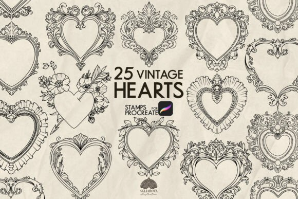 Vintage Hearts Procreate Stamp Brushes