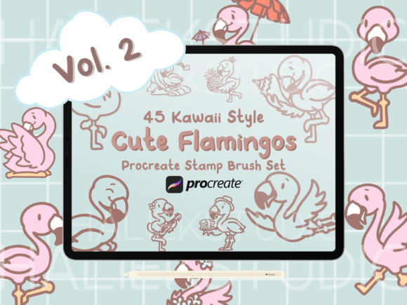 Flamingos Vol. 2 Procreate Stamp Brushes