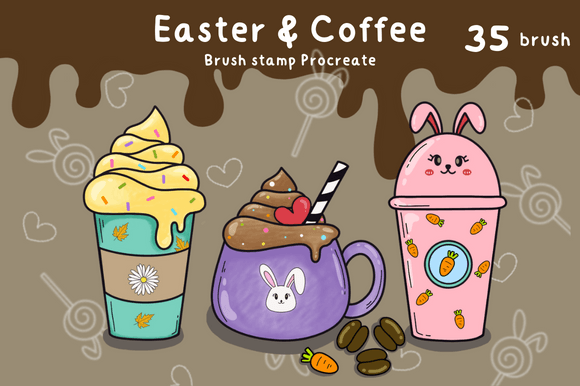 35 Brush Stamps Procreate Coffee&Easter