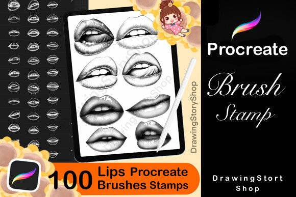 100 Procreate Realistic Lips Stamp Brush