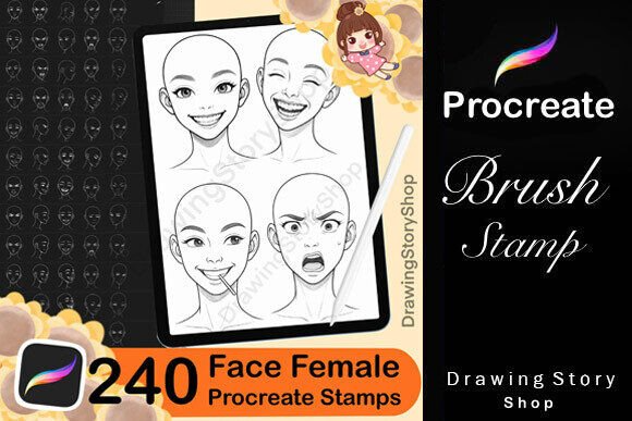 240 Procreate Face Female Brushes Stamp