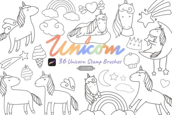 36 Unicorn Procreate Stamp Brush Set