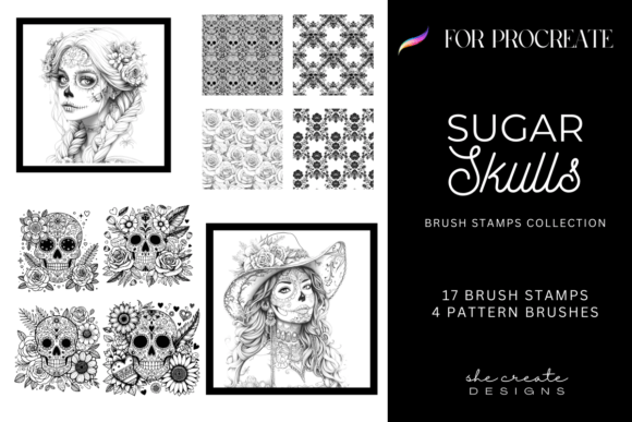 Procreate Sugar Skull Stamp Brush Set