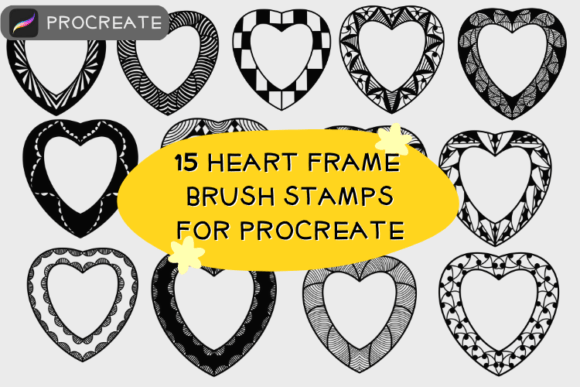 15 Heart Frame Brush Stamps for Procrea
