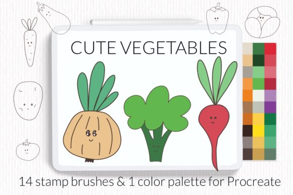 Cute Vegetable Procreate Stamp Brushes