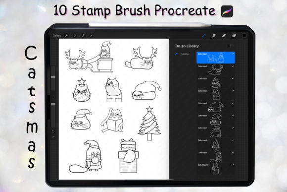 10 Cat Christmas Stamp Brush Procreate