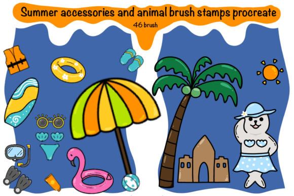 46 Brush Summer Accessories and Animal Brush Stamp Procreate