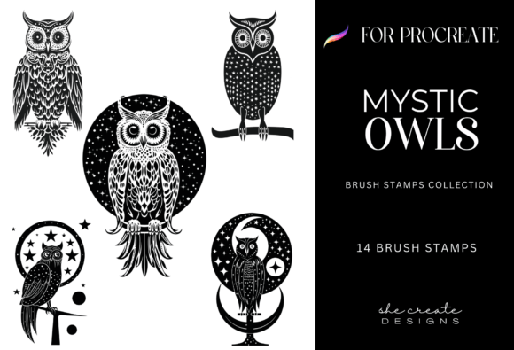 Procreate Mystical Owl Brush Stamps