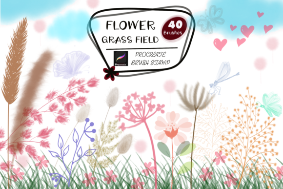 FLOWER GRASS FIELD Procreate Brush Stamp