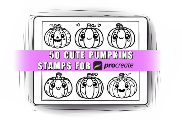 50 Halloween Cute Pumpkin Procreate Stam