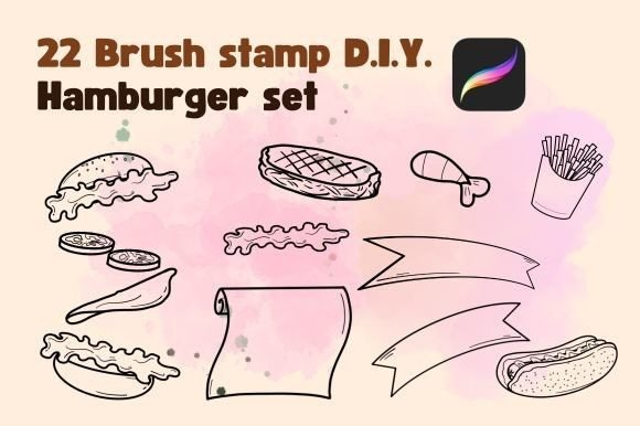 22 Hamburger Brush Stamp Procreate