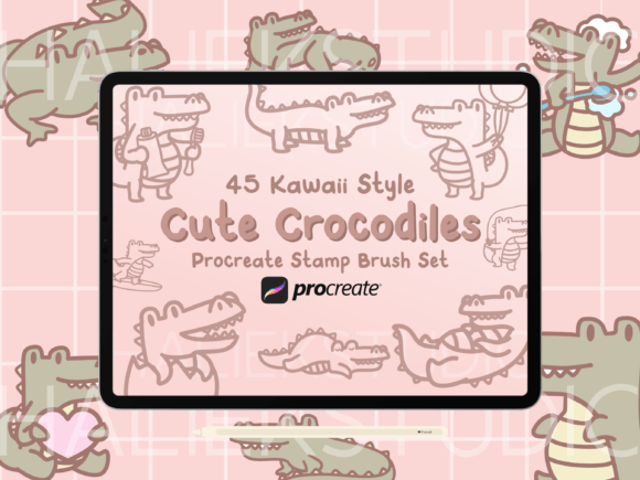 Cute Crocodile Procreate Stamp Brushes