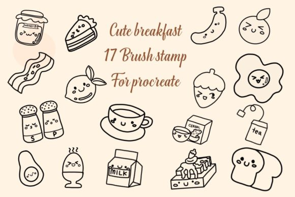 Cute Breakfast Brush Stamp Procreate