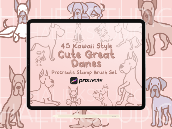 Cute Great Danes Procreate Stamp Brushes
